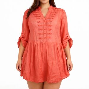 CAREN SPORT Size 2X Semi-Sheer 3/4 Roll Tab Sleeve Bubble Hem Mini Dress NWT